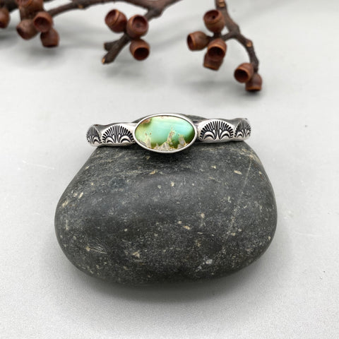 Heavyweight Stamped Cuff- Size XS/S- Natural Royston Turquoise and Chunky Sterling Silver Bracelet