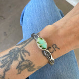 Heavyweight Stamped Cuff- Size XS/S- Natural Royston Turquoise and Chunky Sterling Silver Bracelet
