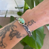 Heavyweight Stamped Cuff- Size XS/S- Natural Royston Turquoise and Chunky Sterling Silver Bracelet