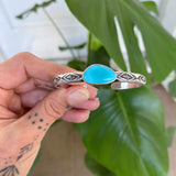 Chunky Stamped Stacker Cuff- Size XS/S- Royston Turquoise and Chunky Sterling Silver Bracelet