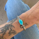 Chunky Stamped Stacker Cuff- Size XS/S- Royston Turquoise and Chunky Sterling Silver Bracelet