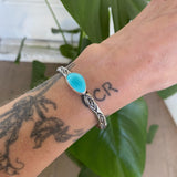 Chunky Stamped Stacker Cuff- Size XS/S- Royston Turquoise and Chunky Sterling Silver Bracelet
