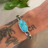 Heavyweight Stamped Cuff- Size XS/S- Turquoise Mountain Turquoise and Chunky Sterling Silver Bracelet