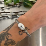 Chunky Stamped Stacker Cuff- Size XS/S- Natural White Buffalo and Chunky Sterling Silver Bracelet