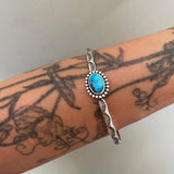 Stamped Stacker Cuff- Size L/XL- Lone Mountain Turquoise and Sterling Silver Bracelet