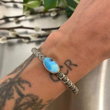 Chunky Stamped Stacker Cuff- Size XS/S- Natural Golden Hills Turquoise and Chunky Sterling Silver Bracelet