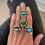 The Gemini Ring 3- Natural Royston Turquoise and Sterling Silver- Finished to Size or as a Pendant