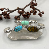 Heavyweight Stamped Cuff- Size XS/S- Bamboo Mountain Turquoise and Chunky Sterling Silver Bracelet