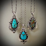 The Nightbloom Necklace 3- Pilot Mountain Turquoise and Sterling Silver- 20" Sterling Mariner Chain