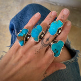 The Squiggle Signet Ring- Size 8- Kingman Turquoise and Sterling Silver