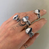 The Snow Globe Ring- Dendritic Opal and Sterling Silver- Size 8