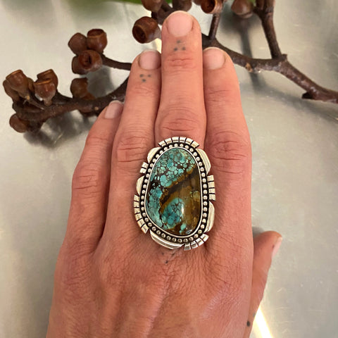 The Annapurna Ring- Bamboo Mountain Turquoise and Sterling Silver- Finished to Size or as a Pendant
