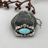 The Aura Necklace- Natural Royston Turquoise and Sterling Silver- 18" Sterling Paperclip Chain