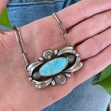 The Aura Necklace- Natural Royston Turquoise and Sterling Silver- 18" Sterling Paperclip Chain