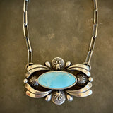The Aura Necklace- Natural Royston Turquoise and Sterling Silver- 18" Sterling Paperclip Chain