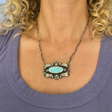 The Aura Necklace- Natural Royston Turquoise and Sterling Silver- 18" Sterling Paperclip Chain