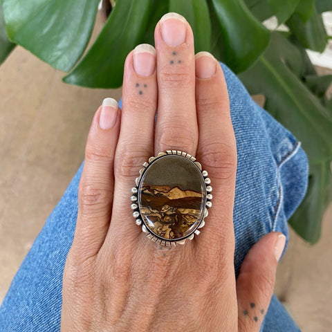 The Badlands Ring- Deschutes Jasper and Sterling Silver- Finished to Size or as a Pendant