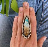 The Talon Ring- Blue Opal Petrified Wood and Sterling Silver- Finished to Size or as a Pendant