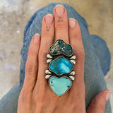 The XXL Bedrock Ring- Morenci II, Turquoise Mountain, and Natural Carico Lake Turquoise and Sterling Silver- Finished to Size or as a Pendant