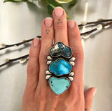 The XXL Bedrock Ring- Morenci II, Turquoise Mountain, and Natural Carico Lake Turquoise and Sterling Silver- Finished to Size or as a Pendant