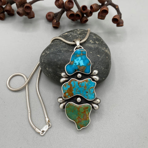 The Bedrock Necklace- Kingman Turquoise and Sterling Silver- Chunky Sterling Silver Snake Chain Included