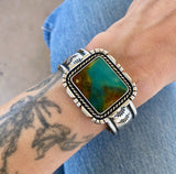 The Blue Lagoon Cuff- Size S/M- Blue Opal Petrified Wood and Stamped Sterling Silver Bracelet