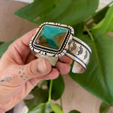 The Blue Lagoon Cuff- Size S/M- Blue Opal Petrified Wood and Stamped Sterling Silver Bracelet