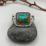 The Blue Lagoon Cuff- Size S/M- Blue Opal Petrified Wood and Stamped Sterling Silver Bracelet