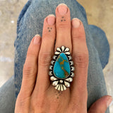 The Moonflower Ring 3- Royston Turquoise and Sterling Silver- Finished to Size or as a Pendant