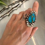 The Moonflower Ring 3- Royston Turquoise and Sterling Silver- Finished to Size or as a Pendant