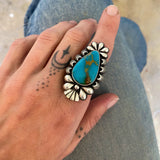 The Moonflower Ring 3- Royston Turquoise and Sterling Silver- Finished to Size or as a Pendant