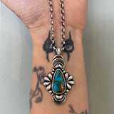 The Peacock Necklace 3- Royston Turquoise and Sterling Silver- 18" Chunky Sterling Rolo Chain