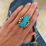 The Ripple Ring 2- Kingman Turquoise and Sterling Silver- Finished to Size or as a Pendant