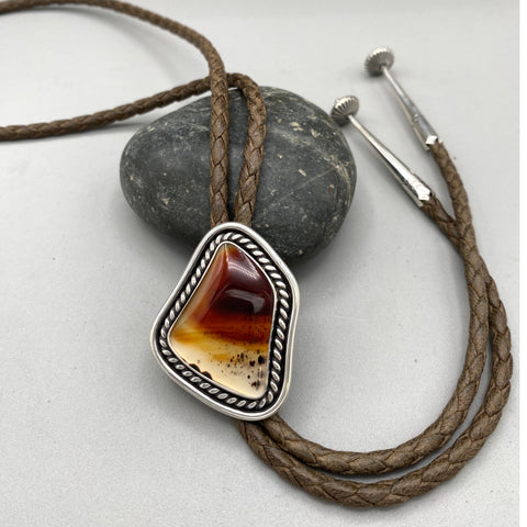 The Sundown Bolo- Montana Agate and Sterling Silver Bolo