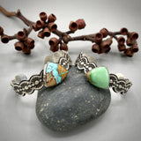 The Desert Rose Cuff- Size S/M- Natural Royston Turquoise and Stamped Sterling Silver Bracelet