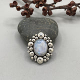 The Moonstone Supernova Ring- Rainbow Moonstone and Sterling Silver- Finished to Size or as a Pendant