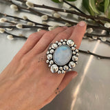 The Moonstone Supernova Ring- Rainbow Moonstone and Sterling Silver- Finished to Size or as a Pendant