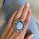 The Moonstone Supernova Ring- Rainbow Moonstone and Sterling Silver- Finished to Size or as a Pendant