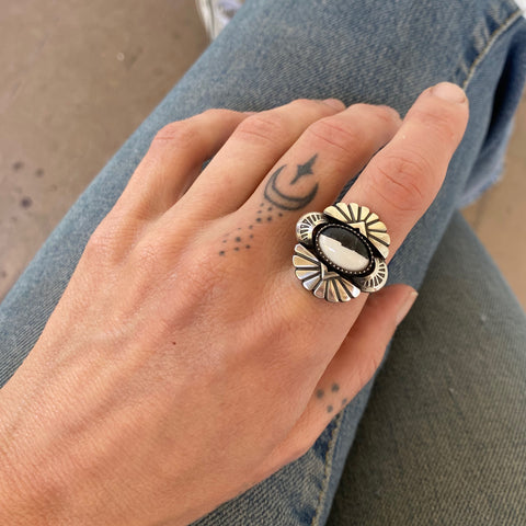 The Gemini Ring 2- White Buffalo and Sterling Silver- Finished to Size or as a Pendant