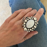 The White Buffalo Supernova Ring- Natural White Buffalo and Sterling Silver- Finished to Size or as a Pendant