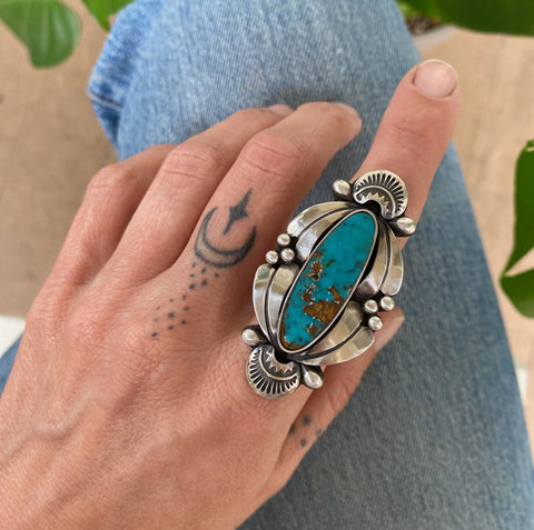 The Cascade Ring- Natural Royston Turquoise and Sterling Silver- Finished to Size or as a Pendant
