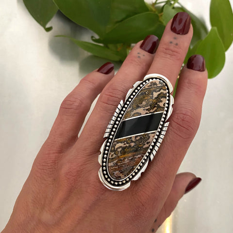 The Catwalk Ring- Leopard Skin Jasper/Obsidian and Sterling Silver- Finished to Size or as a Pendant