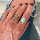 Natural Royston Turquoise and Solid 14k Gold Ring- Size 8 (can be sized up 1/2 size)