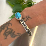 Heavyweight Stamped Cuff- Size S/M- Cloud Mountain Turquoise and Chunky Sterling Silver Bracelet