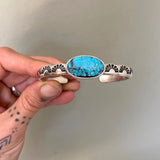 Heavyweight Stamped Cuff- Size S/M- Cloud Mountain Turquoise and Chunky Sterling Silver Bracelet
