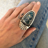 The Cosmic Portal Ring- Morenci II Turquoise and Sterling Silver- Finished to Size or as a Pendant