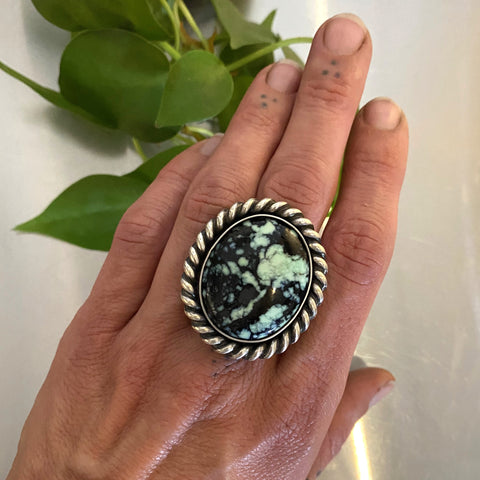 The Cosmos Ring- Poseidon Variscite and Sterling Silver- Finished to Size or as a Pendant
