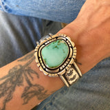 The Silhouette Cuff- Size S/M- Natural Royston Turquoise and Stamped Sterling Silver Bracelet