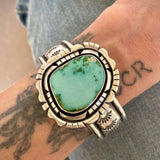The Silhouette Cuff- Size S/M- Natural Royston Turquoise and Stamped Sterling Silver Bracelet