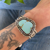 The Silhouette Cuff- Size XS/S- Natural Royston Turquoise and Stamped Sterling Silver Bracelet